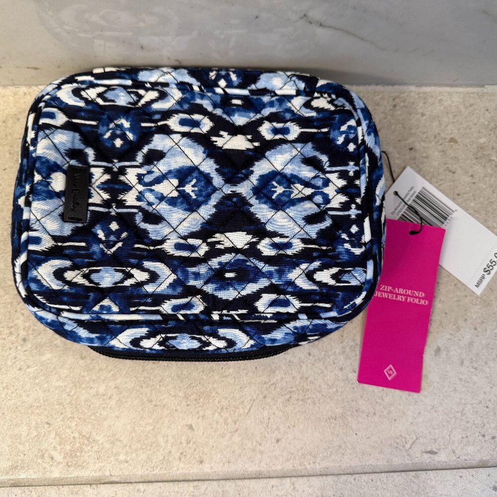 NWT Vera Bradley Women's Cotton Zip-around Jewelry Organizer Case, Ikat blue